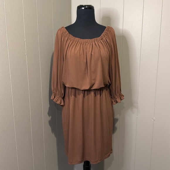 Boston Proper Women’s 6 Dress Cognac Off Shoulder Elastic Waist Wrist Blouson - Picture 1 of 7